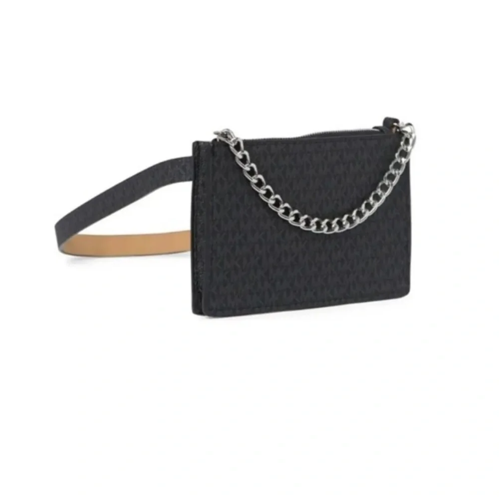 NWOT Michael Kors Black MK Belt Bag with Pull Chain. Perfect size for iPhone too - Picture 7 of 7